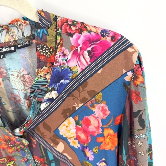 Tolani Collection Button Down Top Womens Small Floral Patchwork Boho Indie Soft - Picture 2 of 10